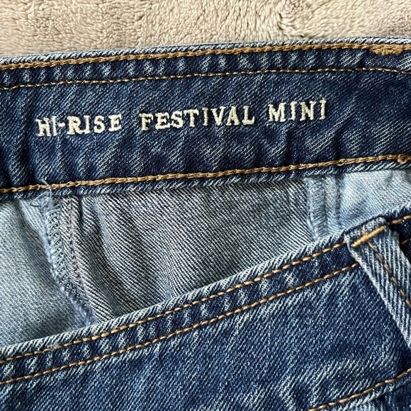 American Eagle Hi Rise Festival Mini Patchwork Denim Skirt Retro Size 4 Hippie - Picture 9 of 13